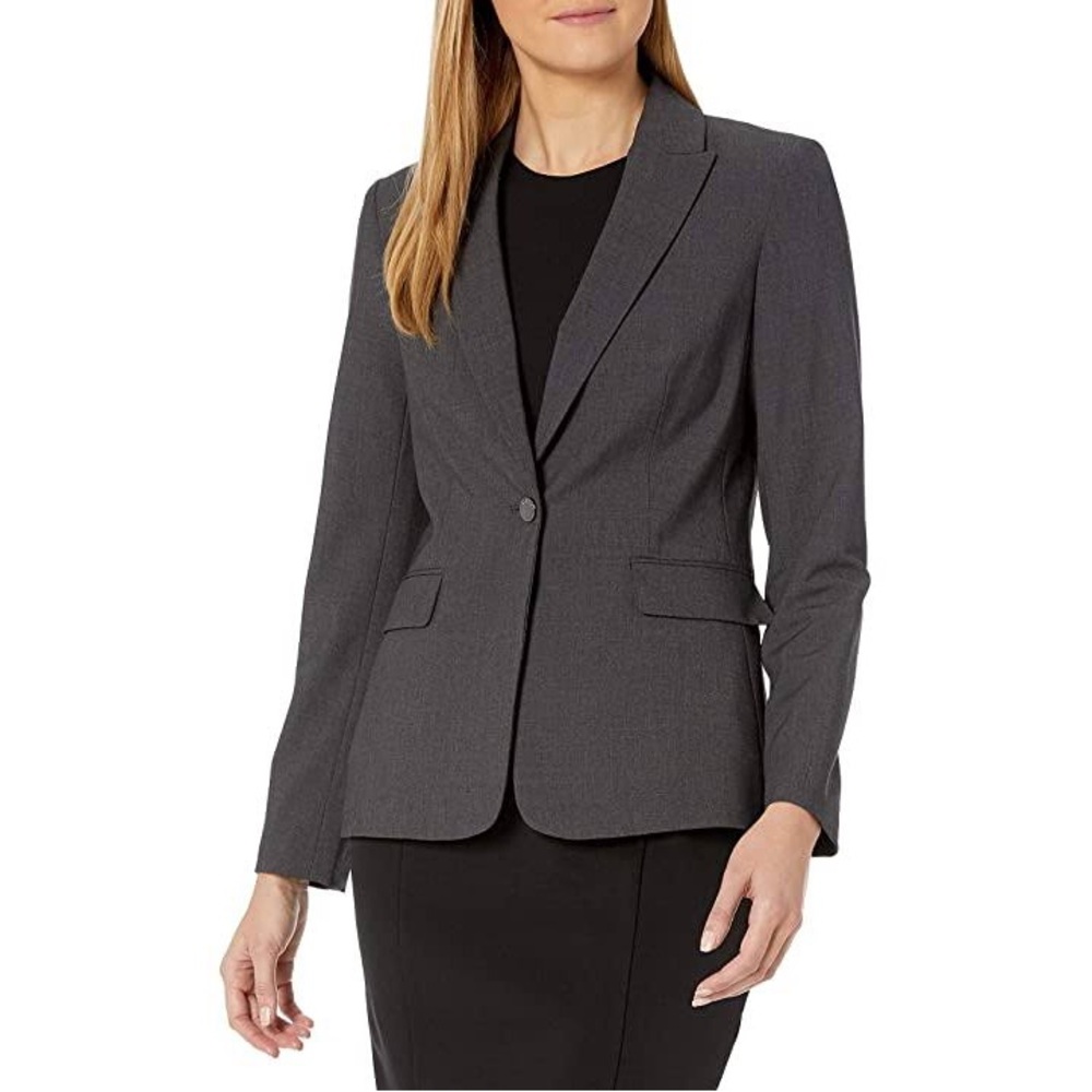 🎁SALE Calvin Klein Dark Grey Lapel Satin Lined Blazer One Button NWOT